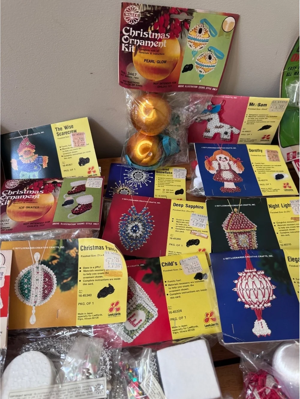 Lot of 18 Vintage Old Stock Beaded Christmas Ornament Kits LeeWards Walco NOS